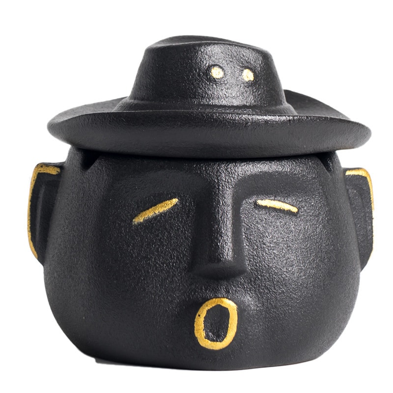 cute cowboy Ceramic Ashtray With lid in black color