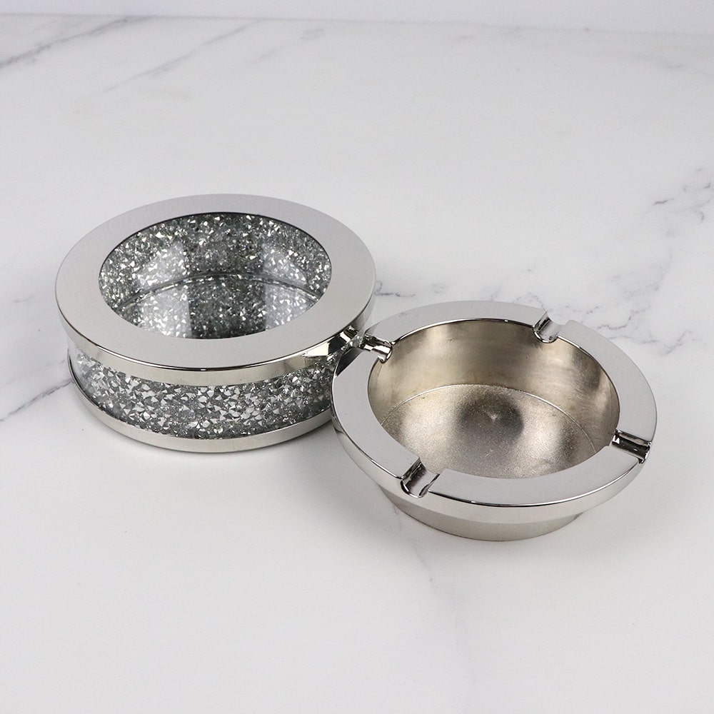 Cute Glass Ashtray Diamond Look Stainless Steel