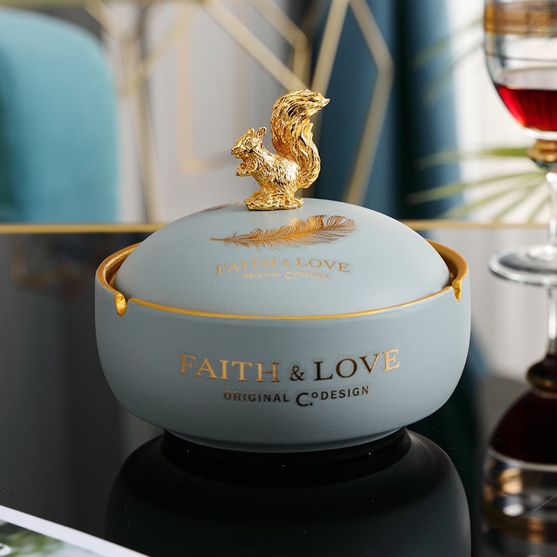 Cute Outdoor Ceramic Ashtray With Lid Windproof Gray