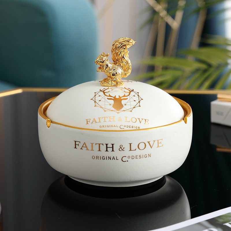 Cute Outside Ashtray With Lid Windproof White Golden