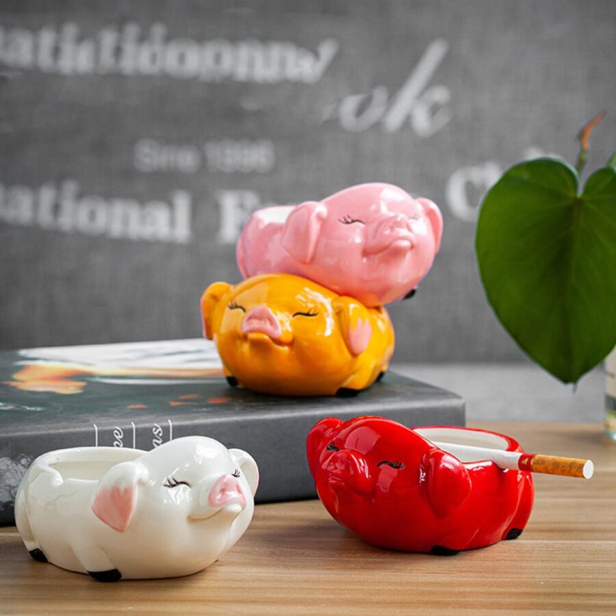 Cute Piggy Ashtrays In White Pink Red Yellow