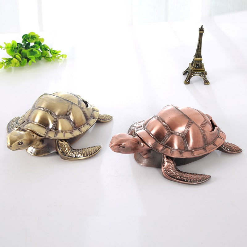 Cute Turtle Metal Ashtray With Lid Windproof
