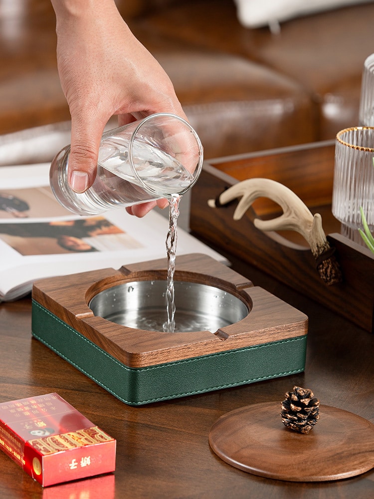 Easy Cleaning Of Wood Ashtray Because Has Stainless Steel Inlay