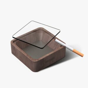 Elegant Mahogany Wood Ashtray - Solid Wood - Glass Lid