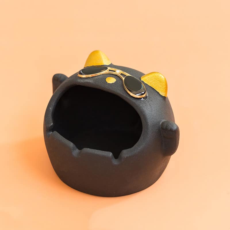 Fortune Cat Ashtray Black