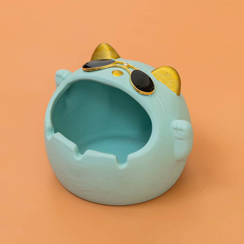 Fortune Cat Ashtray Cyan