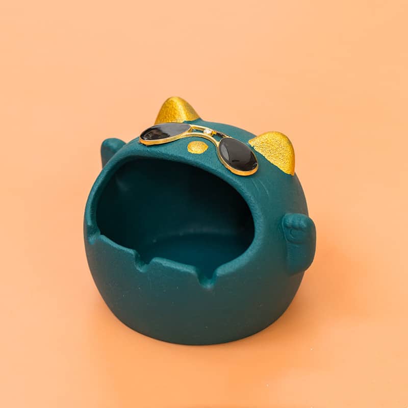 Fortune Cat Ashtray Green
