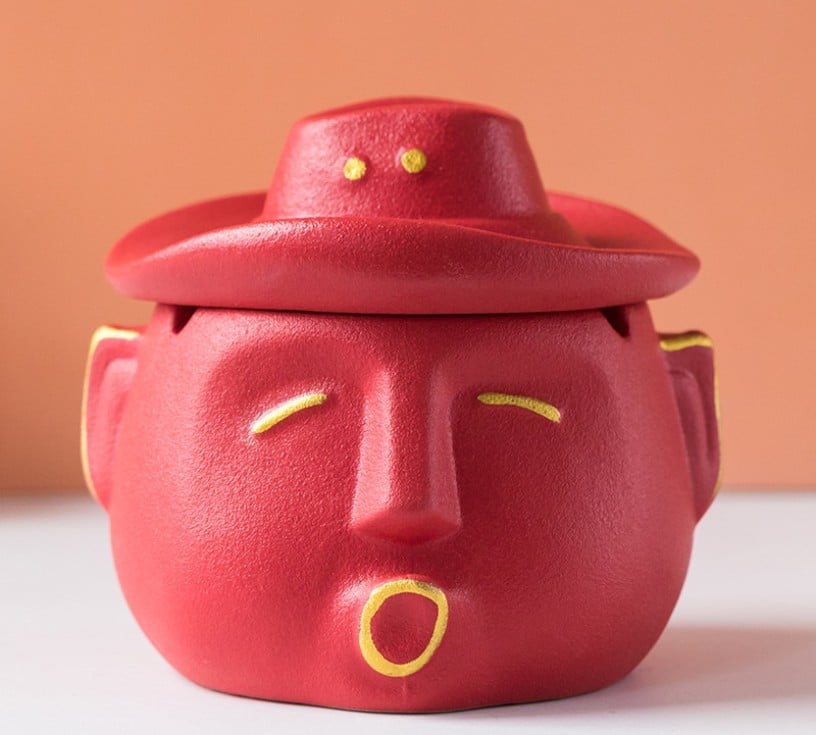 funny cowboy red Ceramic Ashtray With Cover - Windproof