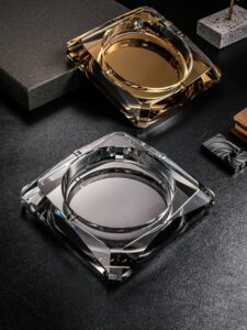 Classy Crystal Glass Ashtray - Silver Golden Black Transparent