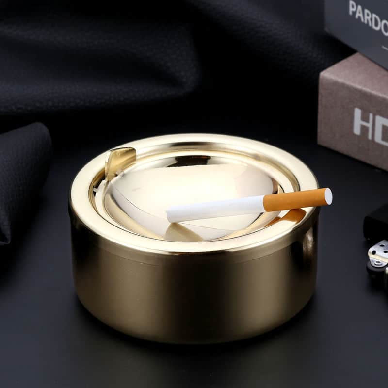 Golden Ashtray With Flip Lid Perfect For Outside