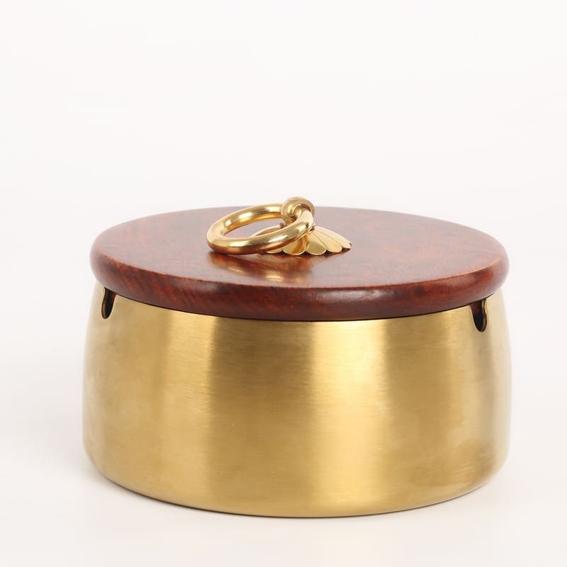Golden Stainless Steel Outdoor Ashtray With Rosewood Lid