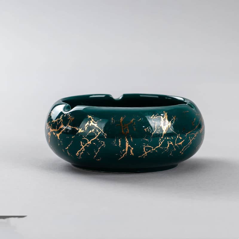 Green Round Ceramic Ashtray With Paintings