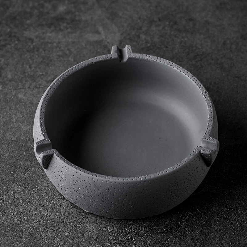 Grey Cement Ashtray Round For 3 Cigarettes