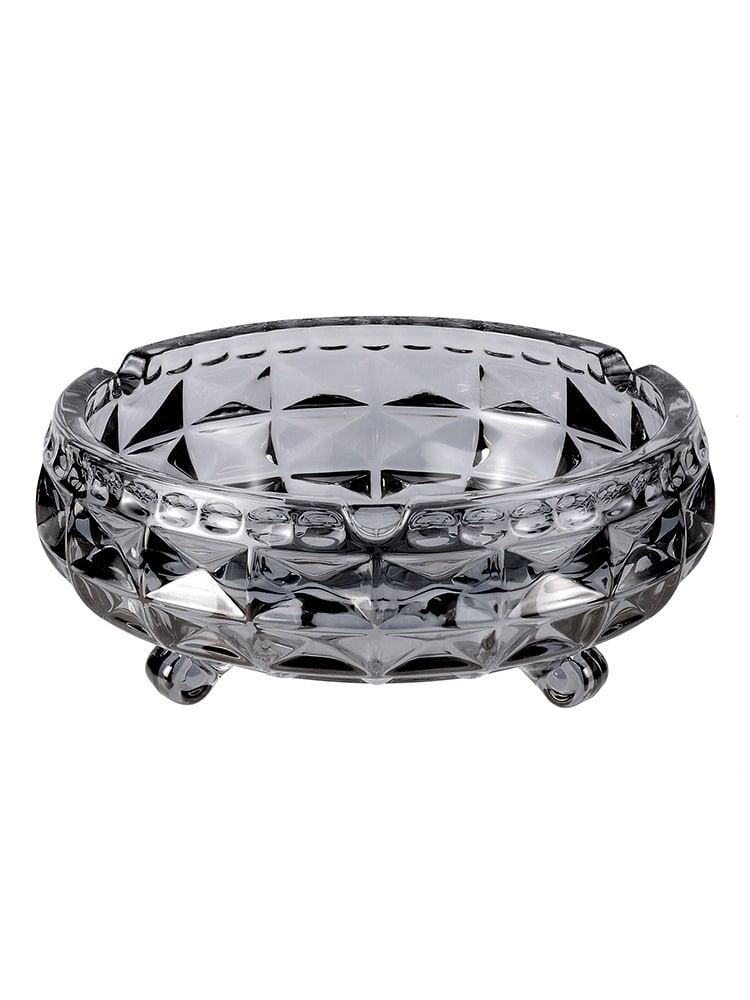 Grey Crystal Glass Ashtray Round And Large