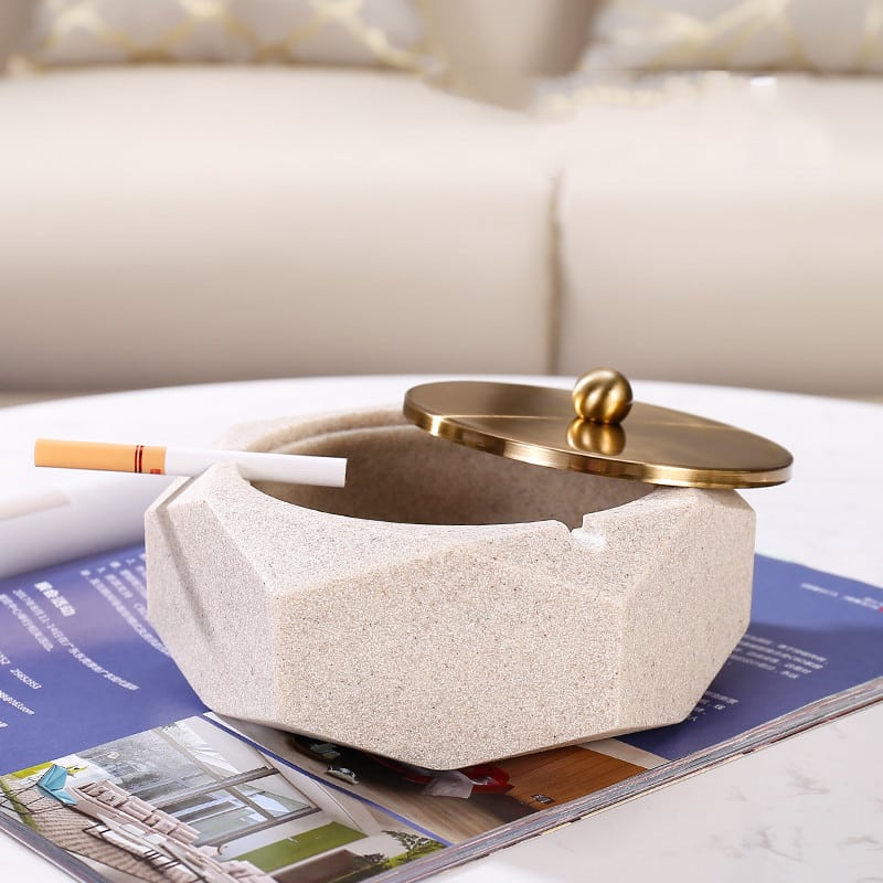 Hexagonal Sandstone Imitation Ashtray For Three Cigarettes