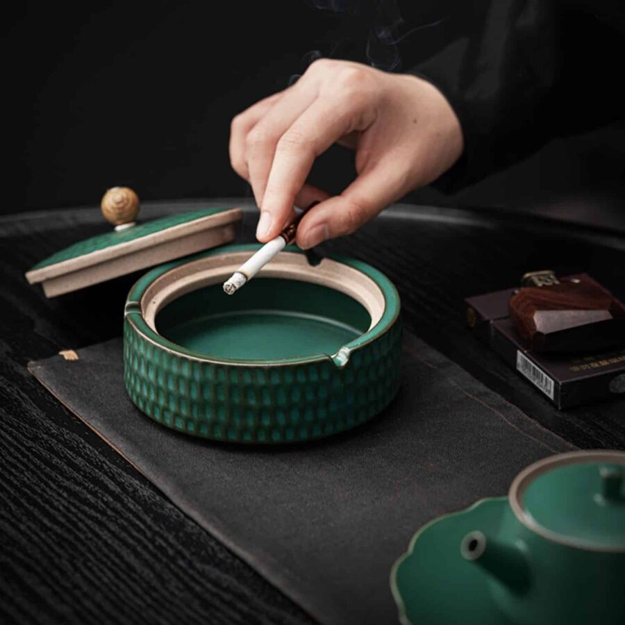 Japanese Ceramic Ashtray With Lid Vintage Style Handmade