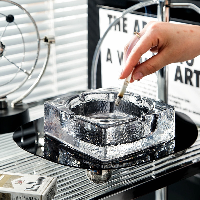 Large And Heavy Square Glass Ashtray