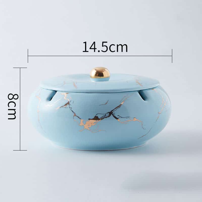 Large Ashtray With Lid For Outdoor Indoor Blue Ceramic