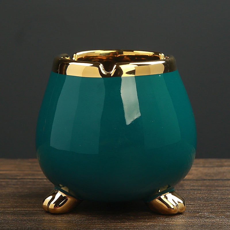 Large Ceramic Ashtray With Golden Borders