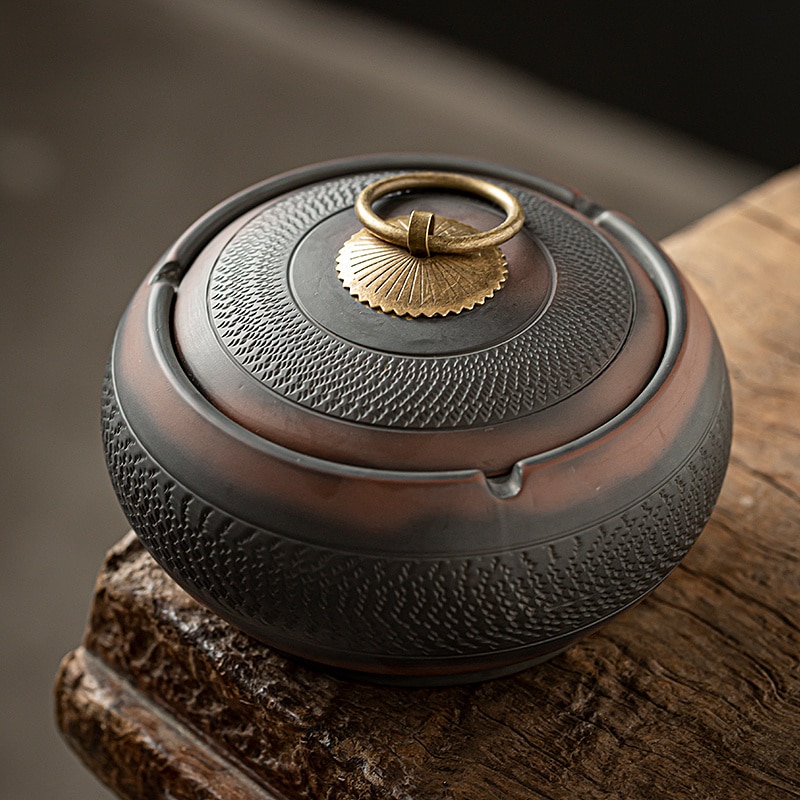 Large Ceramic Ashtray With Lid Retro Pottery