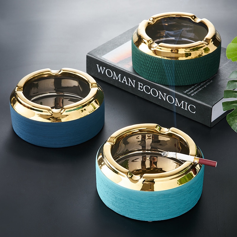 Large Ceramic Ashtrays Luxury With Golden Rim