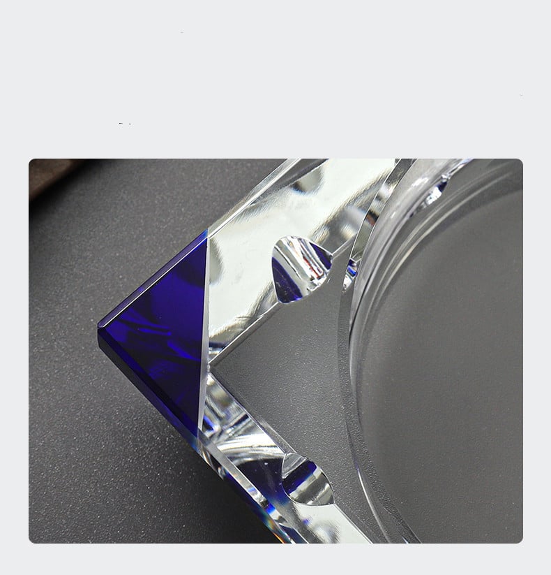 Large Crystal Glass Ashtray With Colored Corners
