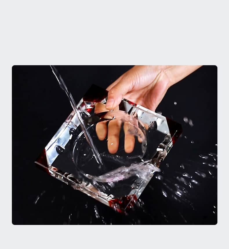 Large Crystal Glass Ashtray With Colored Corners