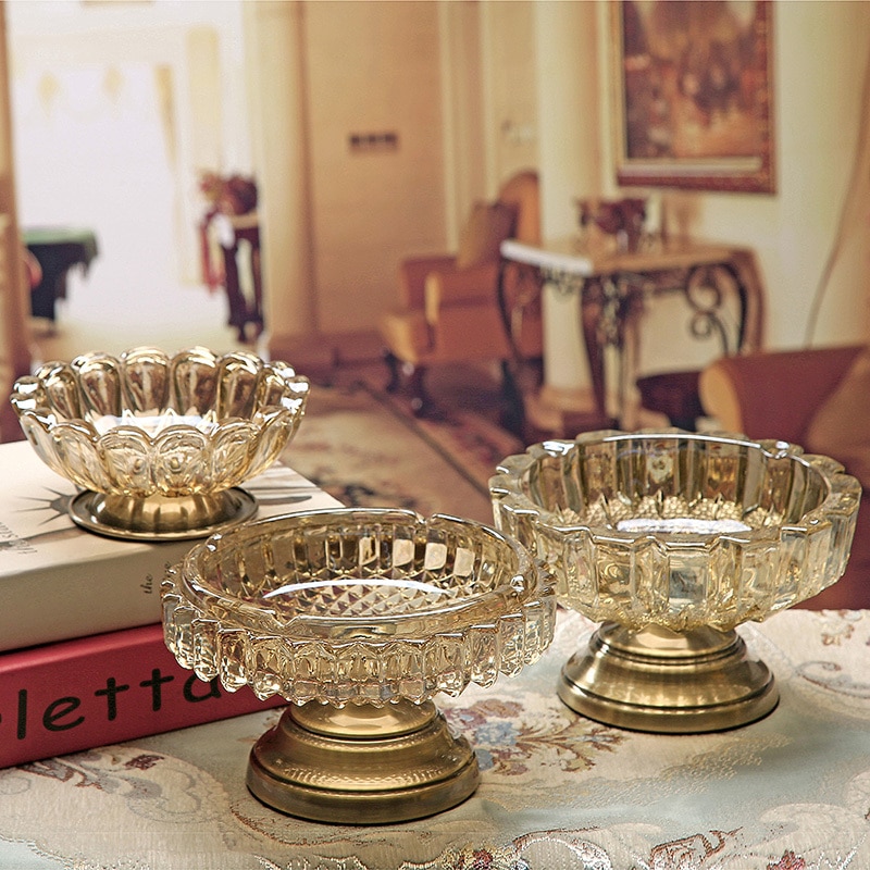 Large Crystal Glass Ashtrays On Table