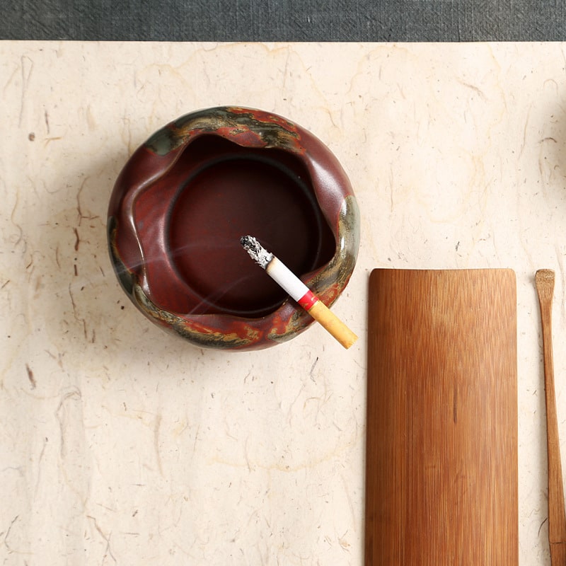 Large Japanese Ceramic Ashtray On Table
