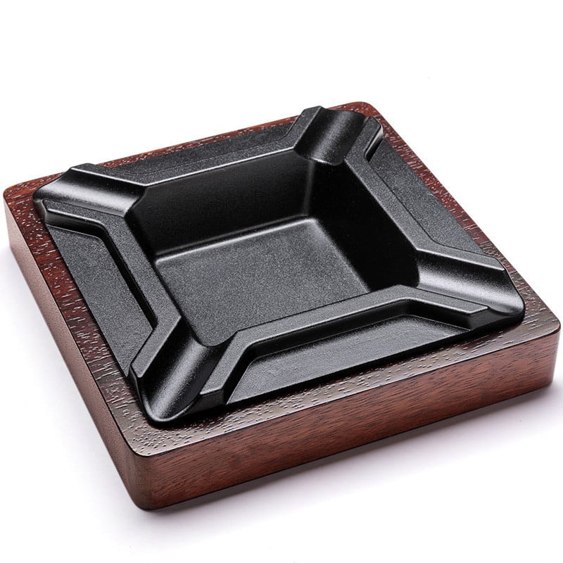 large Wooden Square Ashtray For Cigar and Cigarette