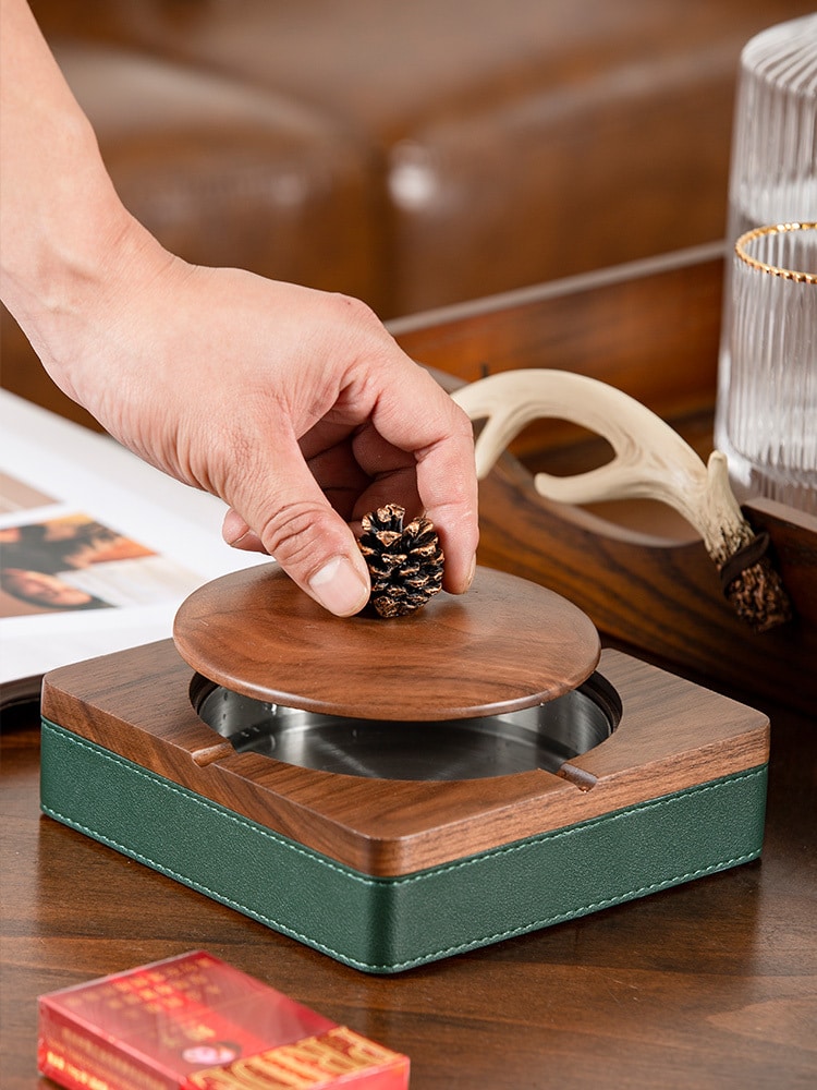 Lifting Lid Of Walnut Ashtray