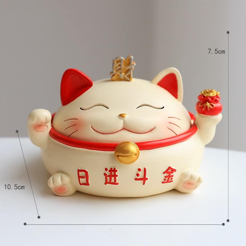 Lucky Cat Resin Ashtray With Cover