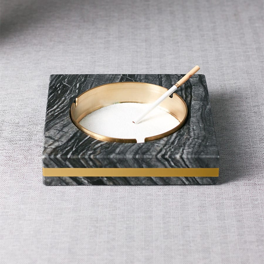Luxury Ashtray Gray Marble With Golden Traces Genuine Marble