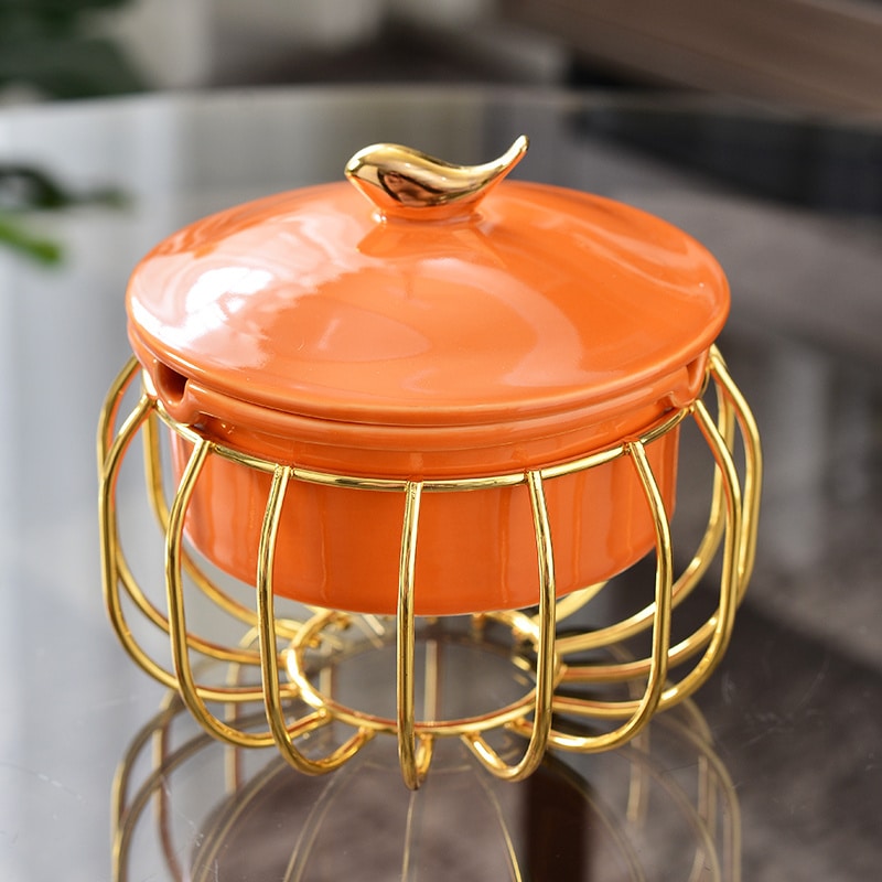 luxury Orange Ceramic Ashtray With Lid on table
