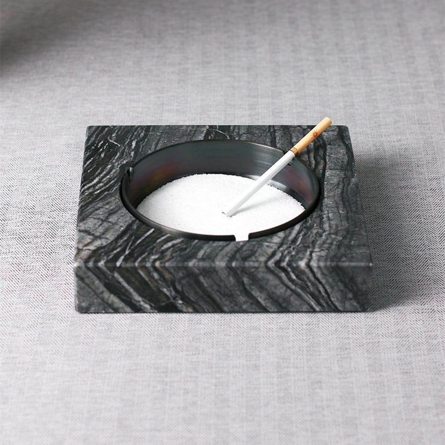 Marble Ashtray Gray With Black Inlay