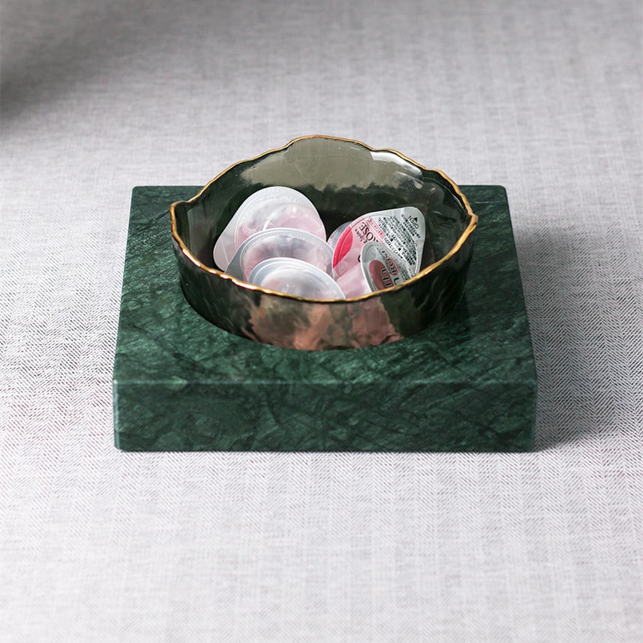 Marble Ashtray Green With Glass Inlay