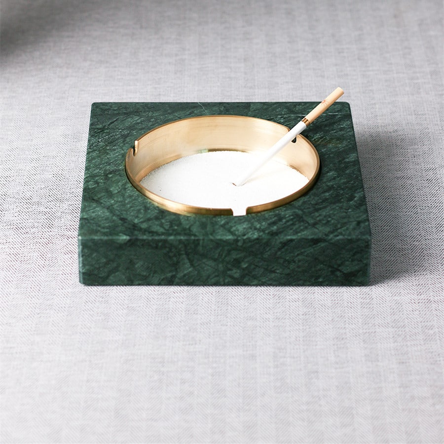 Marble Ashtray Green With Golden Inlay