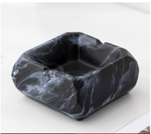Marble Textured Ceramic Ashtray Black Square