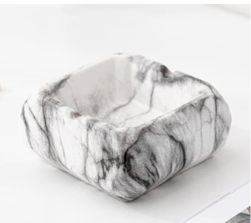 Marble Textured Ceramic Ashtray White Square