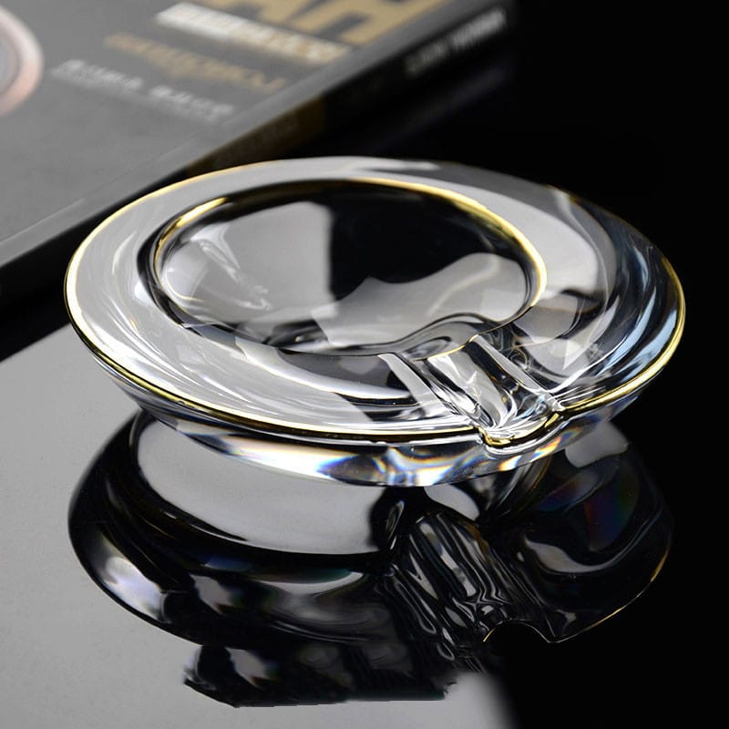 Minimalist Cigar Ashtray Glass With Golden Border