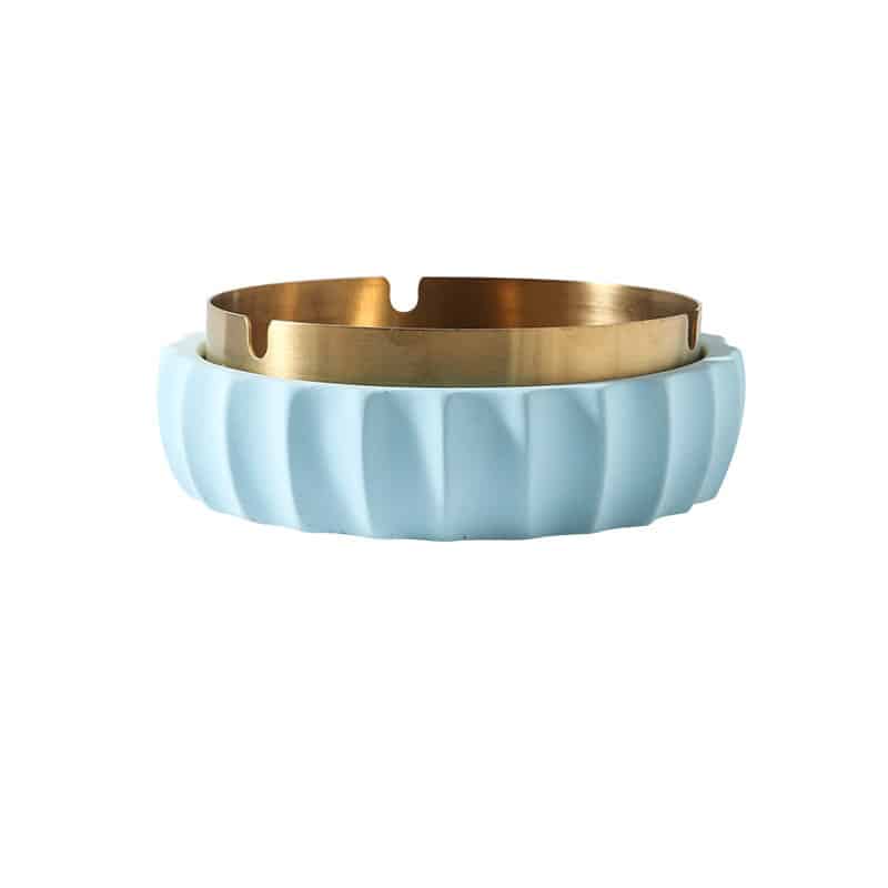 Minimalistic Ceramic Ashtray Stainless Steel Inlay Sky Blue Large