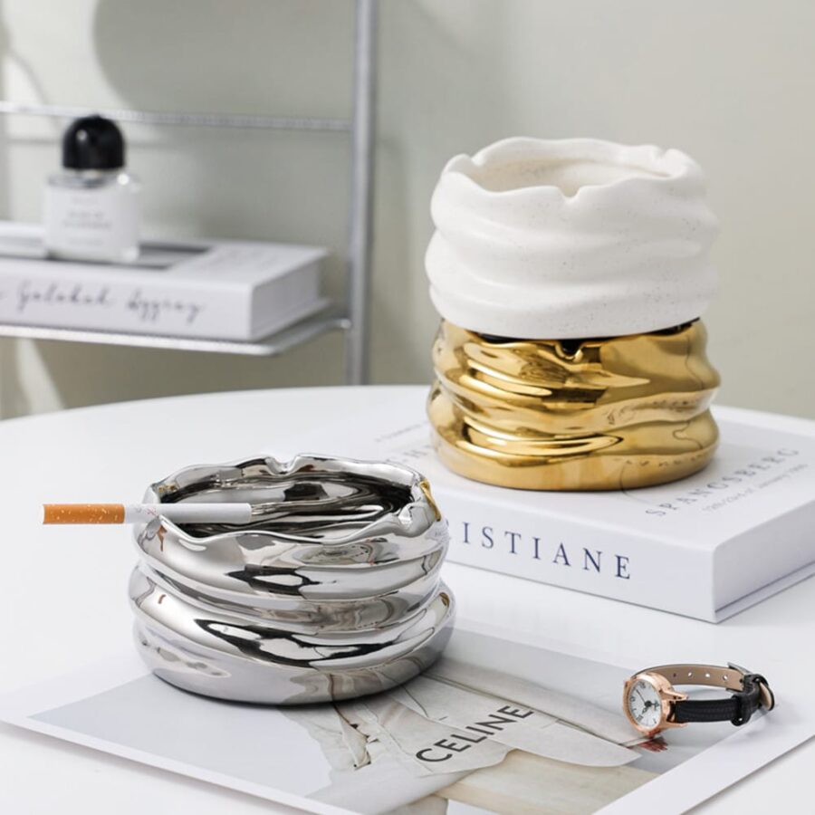 Modern Ceramic Ashtrays In Gold Silver And White Variations