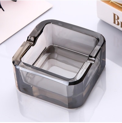 Modern Large Square Glass Ashtray Transparent Grey