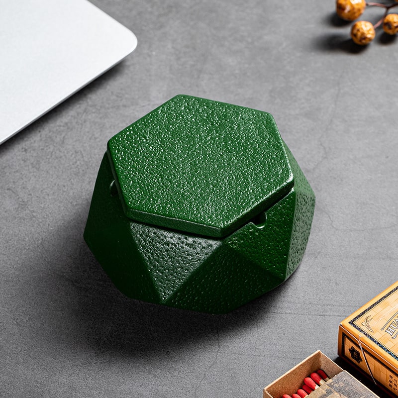 Modern Stone Ashtray - Made From Cement - With Cover