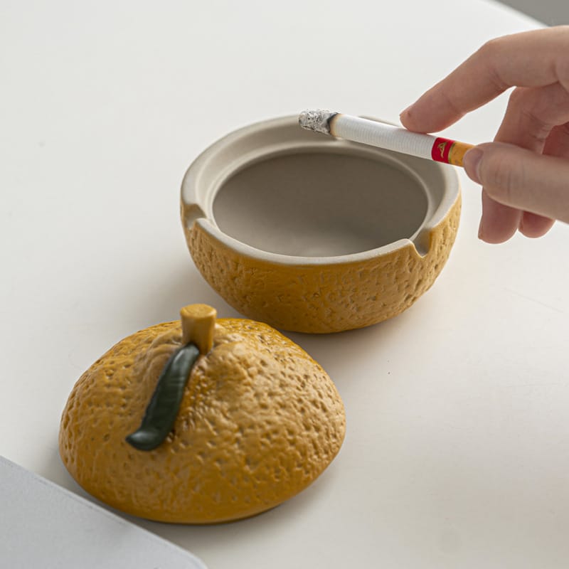 Orange Fruit Ashtray For Three Cigarettes