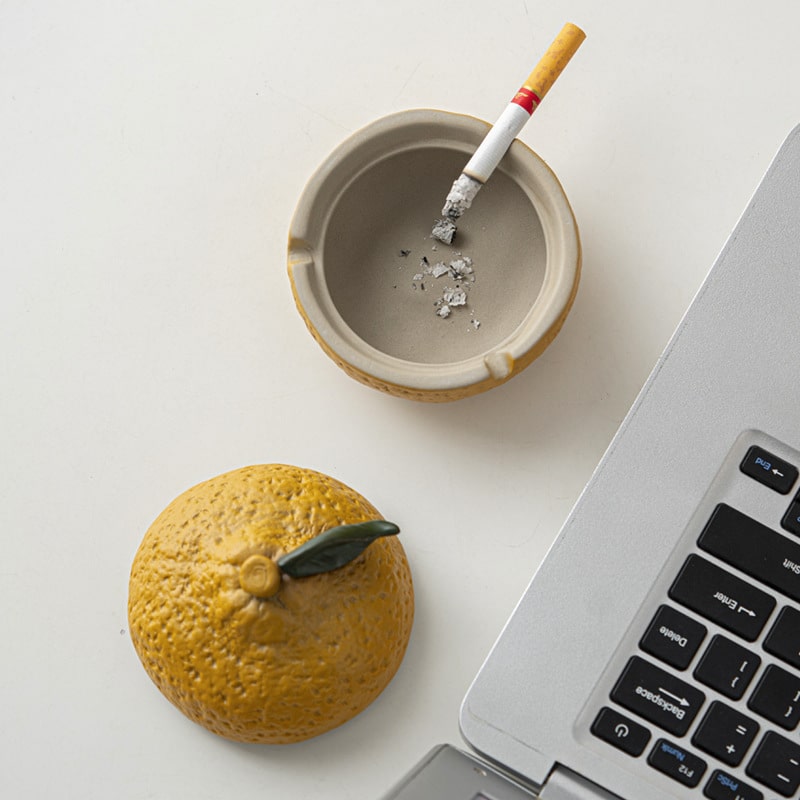 Orange Fruit Ceramic Outdoor Ashtray From Top