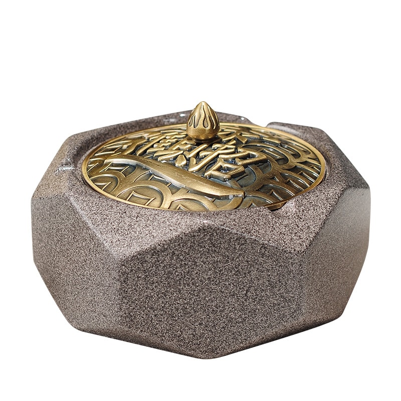 Oriental Ceramic Outdoor Ashtray With Lid