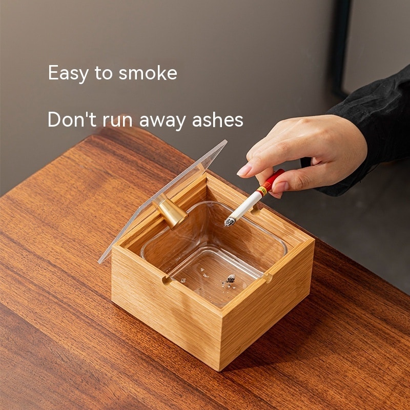 Outdoor Ashtray With Lid Walnut Wood