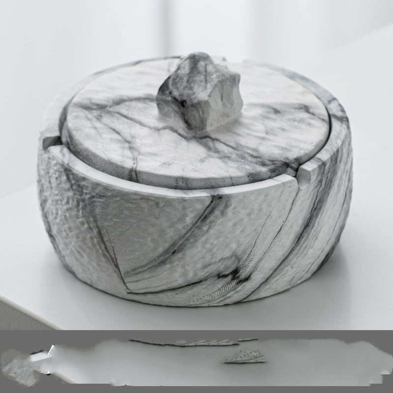 Outdoor Ceramic Ashtray With Lid With Marble Pattern