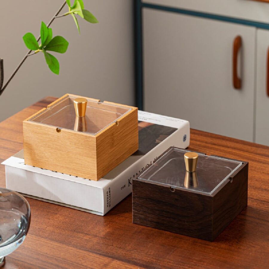 Outdoor Wood Ashtray With Lid Walnut